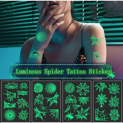 Tattoo Stickers Luminous Various Spider Temporary Fake Tattoos Glow Paste on Face Arm Leg Body Art Sticker Halloween