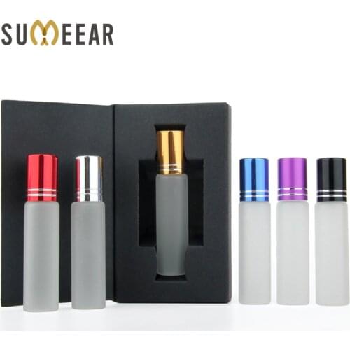 50 Pcs/lot 10ml Mini Refillable Perfume Bottle Packing box Frosted Glass Roll On Essential Oil Vial Empty Perfume Sample Bottle
