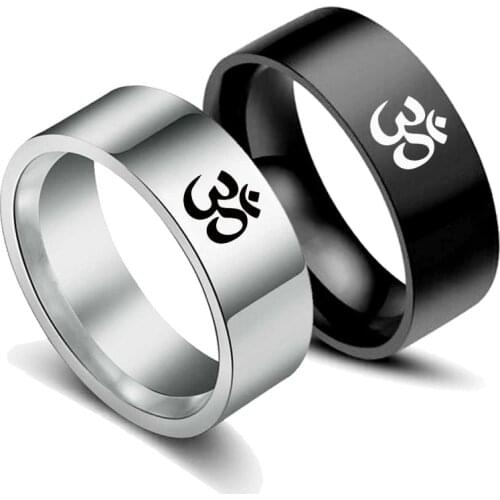 Biker Mens OM Symbol Indian Yoga Ring Stainless Steel Jewelry Buddhism Zen Art Finger Rings Accessories for Men and Women Gift