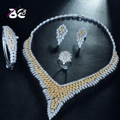 Be 8 Hot Sale Dubai 2 Tones Jewelry Set AAA Cubic Zirconia Necklace Earring,Party Wedding Jewelry Set for Women Bijoux FemmeS254