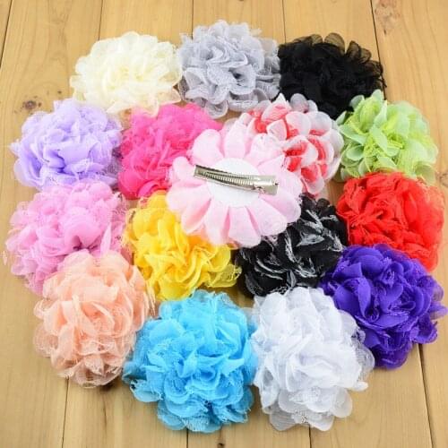 Free Shipping 3.94" Shabby Chiffon Flower With Hair Clips For Alligator Clips Accessories 16pcs/lot FC43