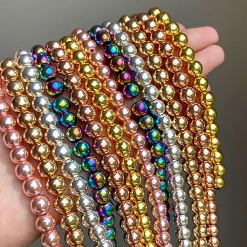 Natural Stone Beads Smooth Color Hematite Round Loose Beads For Jewelry Making DIY Bracelet Accessories 15'' 2/3/4/6/8/10/12mm