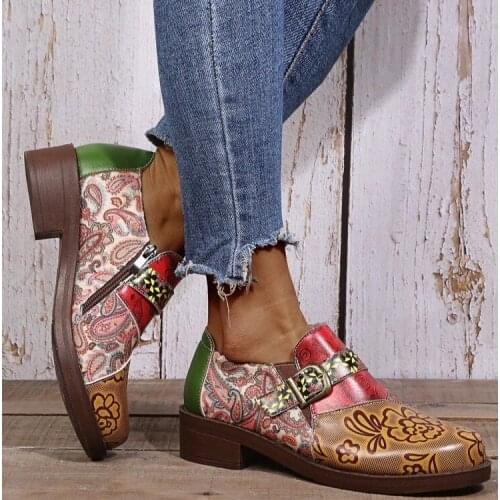 Spring autumn round toe side zipper single shoes four seasons thick heel mid-heel leather shoes female ankle boots platform shoe