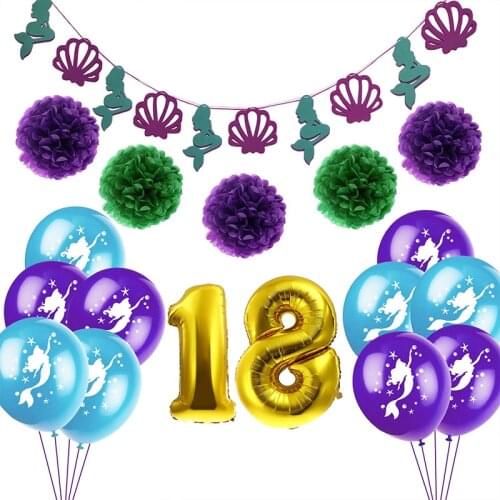 Hot selling Mermaid Balloon Set including Balloon Banner Paper Flower for Wedding Party Family DIY Decoration
