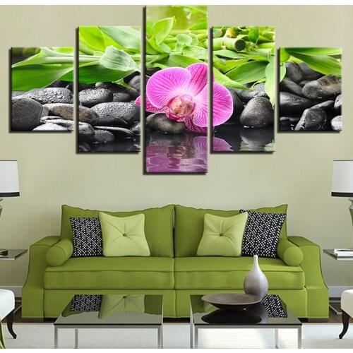 Canvas Pictures Modular Living Room Decor Framework 5 Pieces Stones Bamboo Orchid Flowers Paintings Wall Art HD Prints Posters