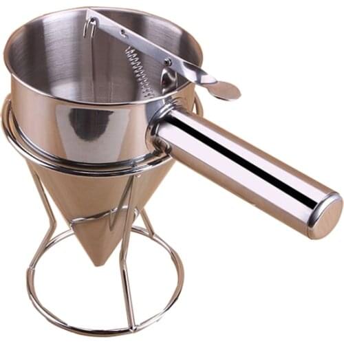 Stainless steel taiyaki waffle pancake batter dispenser funnel filler tool with holder