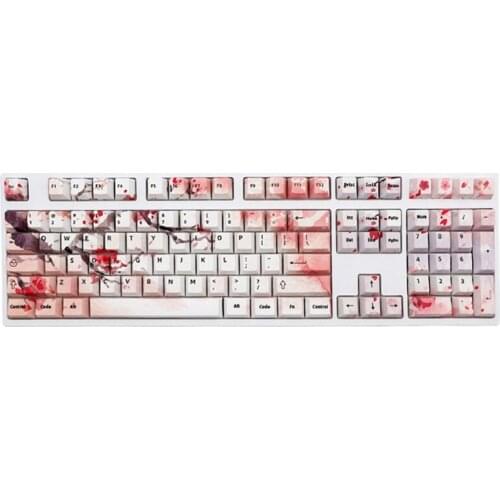 108 Keys OEM Profile Keycap PBT Dye Sublimation Key Caps for Mechanical Keyboard Cherry MX DZ60 / GK64 Pink Sakura Pattern