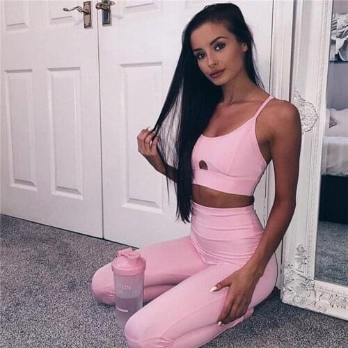Yoga set for women clothing gym wear set long pant capri and sport bra crop top sexy pink sleeveless tracksuit outfits 2 pieces