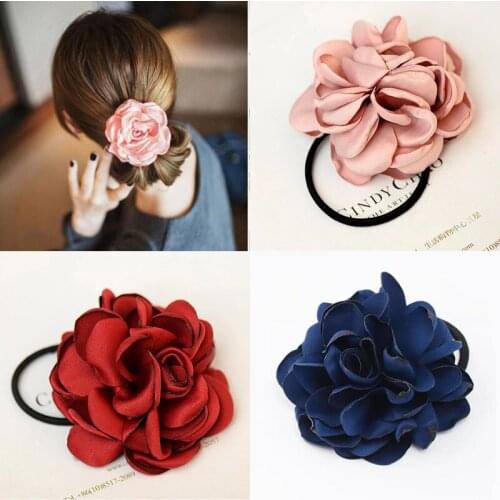 Korean Burnt Edge Petal Leaves Cloth Yarn Elastic Hair Bands Flower Hair Tie Rope Headbands For Women Girls Jewelry Accessories