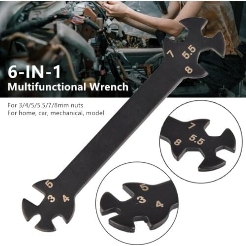 6-IN-1 Multifunctional Wrench Home Car Mechanical Model Repair Hand Tool Spanner for 3/4/5/5.5/7/8mm Nuts TXTB1
