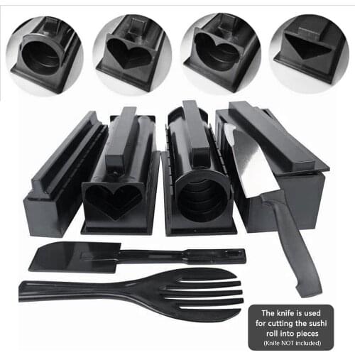 10 PCS Sushi Making Kit All in One Sushi Set Rice Roll Maker DIY Sushi Mold with Different-Shaped Molds Fork Spatula Home