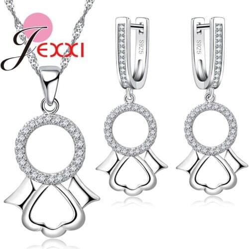 Snowman Design Fashion Jewelry Set For Daughter Best Gift For Children Silver Necklace Earrings Set Clear Rhinestone