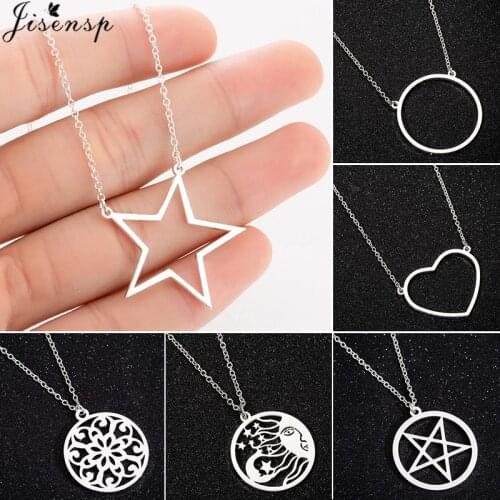 Simple Classic Star Pentagram Pendant Necklace Women Stainless Steel Chain Jewelry Fashion Heart Round Choker Necklaces New
