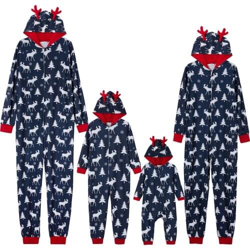 PatPat Mosaic Family Matching Moose Print Christmas Hooded Onesies Pajamas (Flame Resistant)