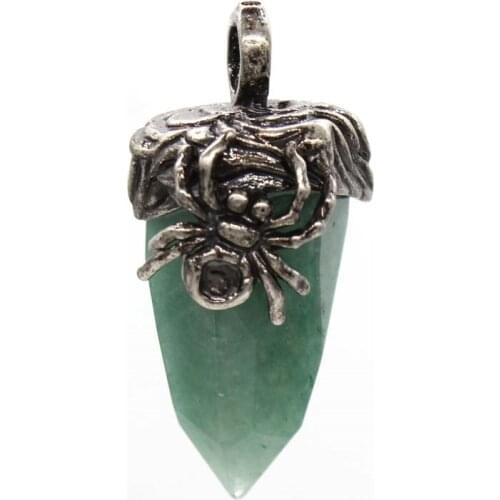 Trendy-beads Silver Plated Spider Irregular Shape Natural Green Aventurine Pendant Punk Style Jewelry