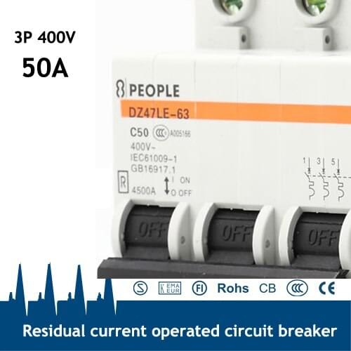 CE certificated 3P+N 50A rcd 100ma rccb circuit breaker