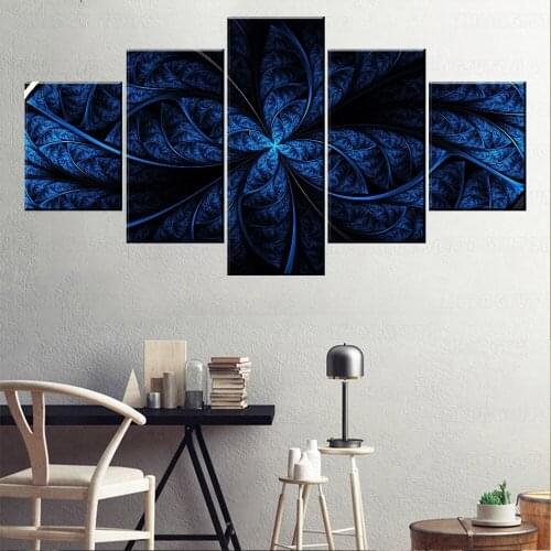 Navy Blue Artistic Fractal Painting 5 Piece Style PictureHigh Quality Canvas Print Type Home Decorative Wall Artwork Poster