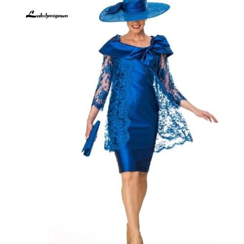 Vintage Robe Satin Mother Of The Bride Dresses for Weddings 2020 Vestidos de Noite Navy Blue Short Elegant Evening Party Dresses