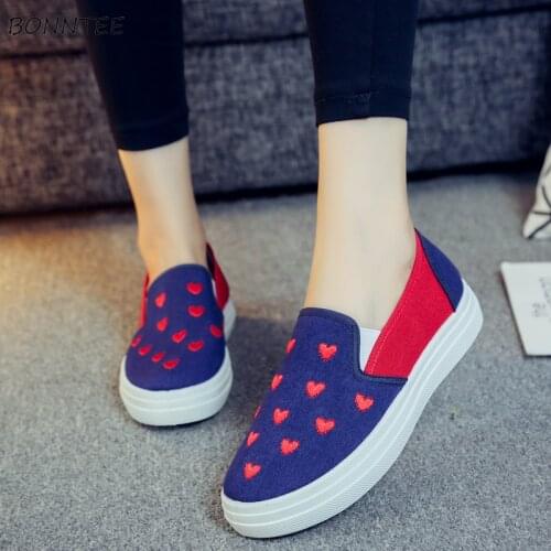 Vulcanize Shoes Women Slip-on Simple Heart-Shaped Soft Walking Canvas Womens Breathable Flat Lightweight All-match 2020 Trendy
