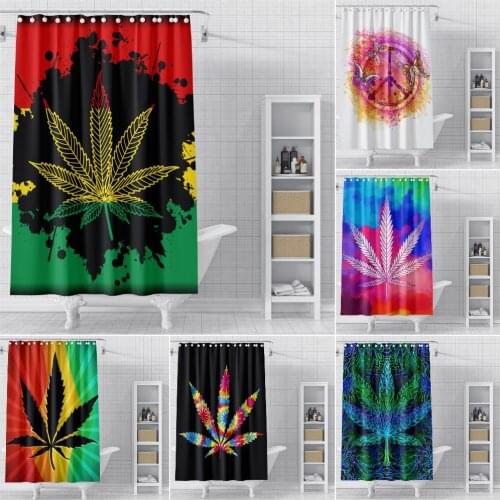 Colored Printed Leaf Shower Curtain Plant Clover Waterproof Bathroom Curtain Mildew Proof Shower Curtains For Bathroom Hooks