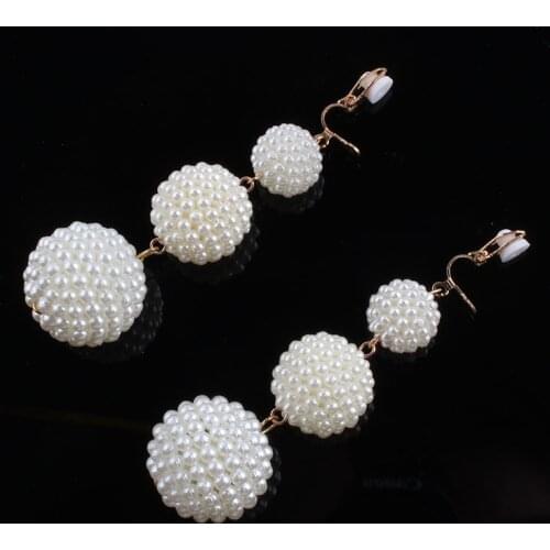 JIOFREE Big Simulated Pearl Long Clip on Earrings For Women String Statement no pierced Earrings For Wedding Party Jewelry Gift