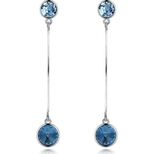 Dome Bead Round Crystals Long Chain Stud Earrings 925 Sterling Silver Trendy Fine Jewelry For Women