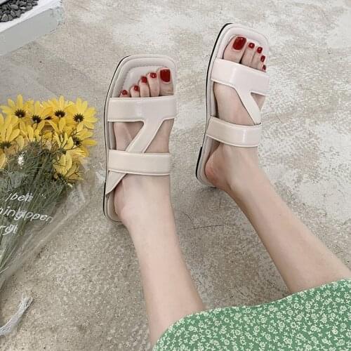 Taoffen Sandals For Women Real Leather Shoes Open Toe Slip On Slippers Outdoor Slides Solid Color Ladies Footwear Size 35-40