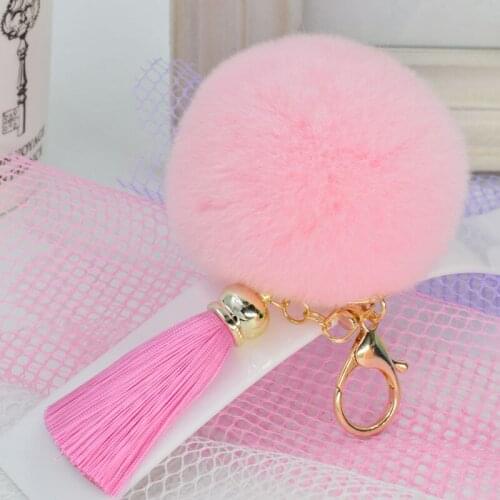 Real Rabbit Fur Fluffy Llavero women Keychain Keyring Bunny Pompom Auto Key Chain diy tassel Puff handbag charm bag accessories