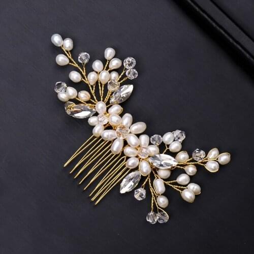 Golden Hair Combs Pearl Crystal Hair Jewelry New Arrive Bride Hair Combs Headdress Wedding Headbands For Bride