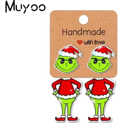 2021 New Kawaii Epoxy Acrylic Earrings Cute Christmas Ghost Grinch Epoxy Print Stud Earrings for Kids