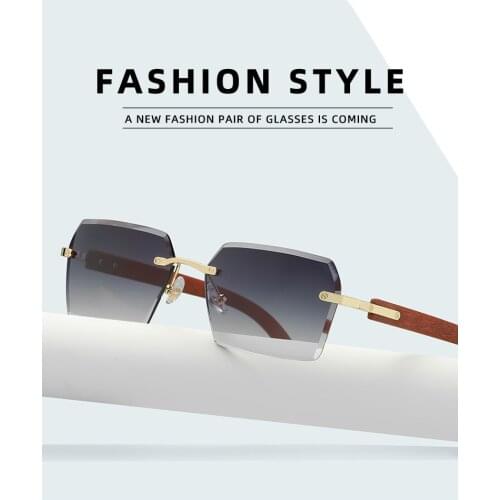 2021 retro wood grain mirror legs glasses trim crystal personality square sunglasses European and American trend sunglasses