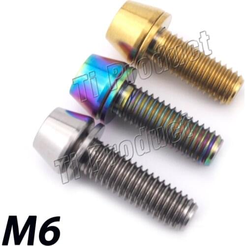 4/8/12pcsTitanium Alloy Bolt M6*16 M6*18 M6*20mm Conical Head with Gasket Bicycle Brake Bolts Titanium Screw