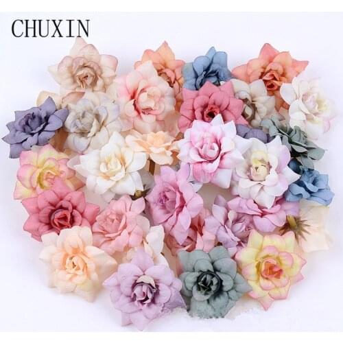 50 pcs Artificial Rose Head Wedding Scene Layout Flower Wall Material DIY Handicraft Gift Box Decorative Fake Flowers Props