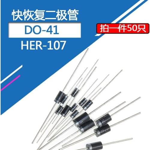 50pcs/lot HER107 Fast recovery diode 1A/1000V DO-41 rectifier diode 1A 1000V rectifier tube