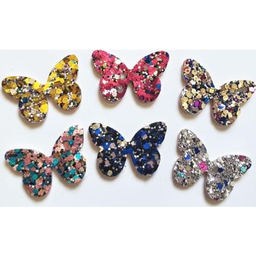 60pcs 4x2.8cm Glitter butterfly Padded Appliques For Clothes Sewing Supplies DIY Hair Bow Decoration,Gril Hair Accessories