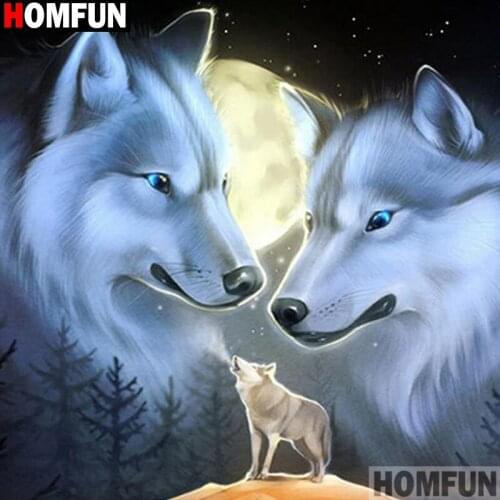 HOMFUN Full Square/Round Drill 5D DIY Diamond Painting "Moon wolf" 3D Embroidery Cross Stitch 5D Decor Gift A14243