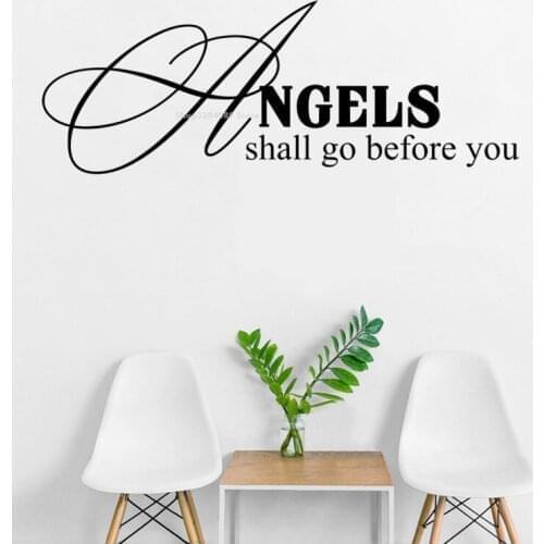 Angels Shall Go Before You Religious Quote Wall Sticker Decor Living Room poster Church prayer faith decals bedroom mural DG196