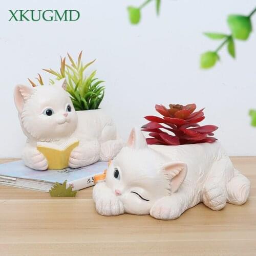 Creative Resin American Simulation Cute Cat Decoration Flower Pot Desktop Potted Plant Pot Home Decorat Ornaments