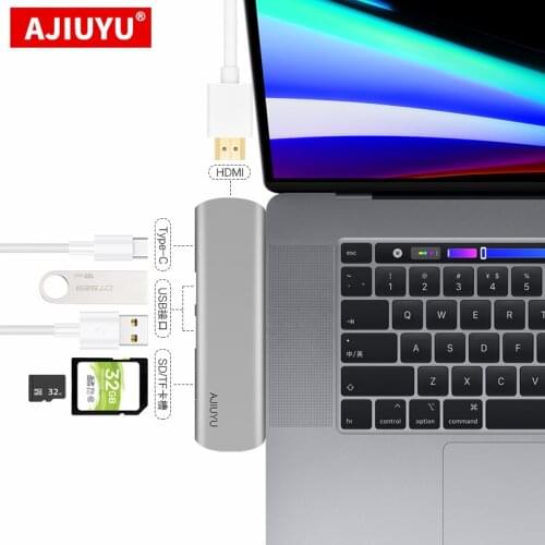 AJIUYU Type C HUB USB C to Multi USB3.0 HDMI Adapter Dock For Dell XPS17 XPS 13 14 15 17 5000 7000 Laptop Type-c 3.1 6 in 1 Port