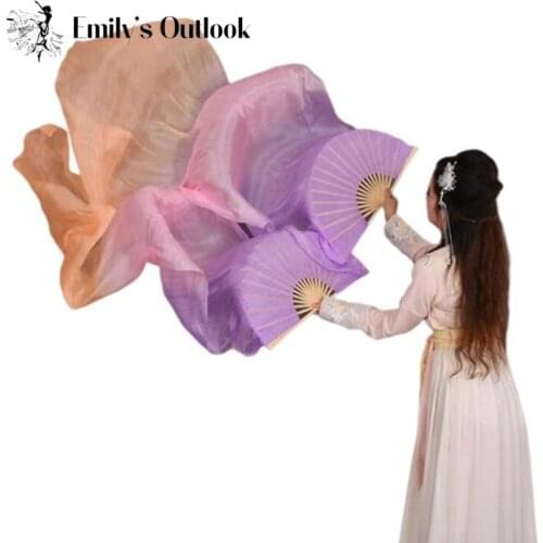 Hot Sell Magic Dream Color Belly Dance Fan Veil Real Silk Women Stage Show Props Light Color 180cm Adults