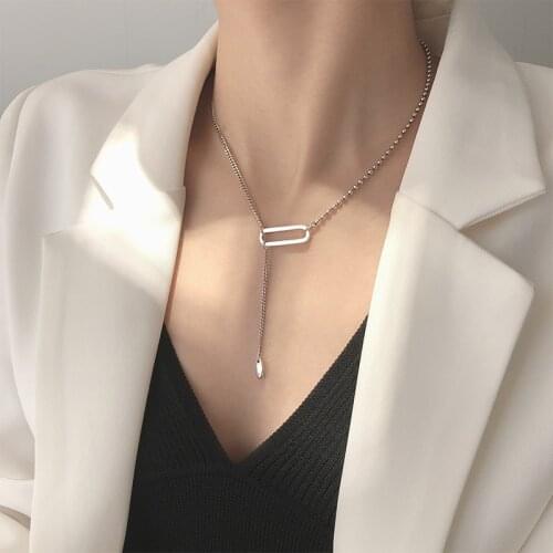 ModaOne Square Geometric Tassel Thai Silver Color Clavicle Chain Handmade Necklace For Women Girls Hip-hop Unique Simple Jewelry