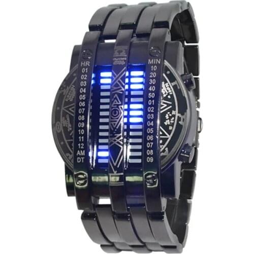 Fashion Personality Full Men Watch Steel Blue LED Binary Military Bracelet Sports Watch Wristwatch Mens Watches Gift Relogio
