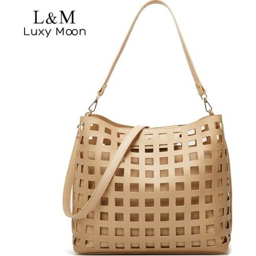 Fashion Hollow Out Lattice Shoulder Bag Women 2021 Composite Crossbody Handbags Female Leather High Quality Tote Bag Purse X26R