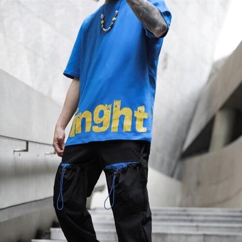 2021 Summer High street Korean Fashion T shirt for men black blue