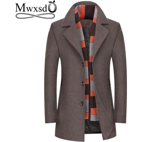 Mwxsd brand winter mens wool jackets men slim fit scarf collar Wool & Blends male woolen blend jacket male Wool Coat clothing