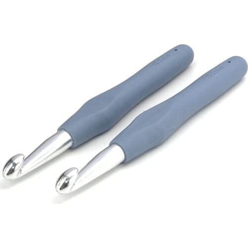 2 PCs 10mm TPR+Aluminum Crochet Hook Set Hand Sewing Blue Color Knitting Needles Handle Crafts Weaving Home Supplies 14cm x1.8cm