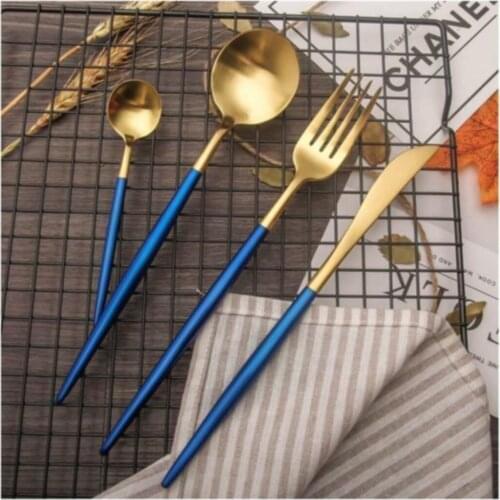 Pink More 36 Piece Blue Bright Gold Fork Spoon Flatware set