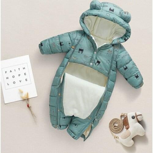 2021 New Winter Baby Snowsuit Hooded Plus Velvet Warm Baby Girl Rompers Toddler Baby Boy Jumpsuit Infant Winter Overalls Coat