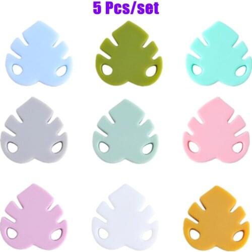 OOTDTY 5 Pcs BPA Free Silicone Beads Baby Teether Cartoon Leaves Teething Necklace DIY Baby Chewing Nursing Molar Toy