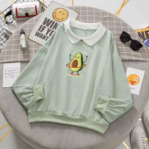 Pullover Sweatshirt Spring and Autumn New Oversized Sweatshirt Kawaii Cottagecore Aesthetics Avocado Print Pocket Long Sleeve